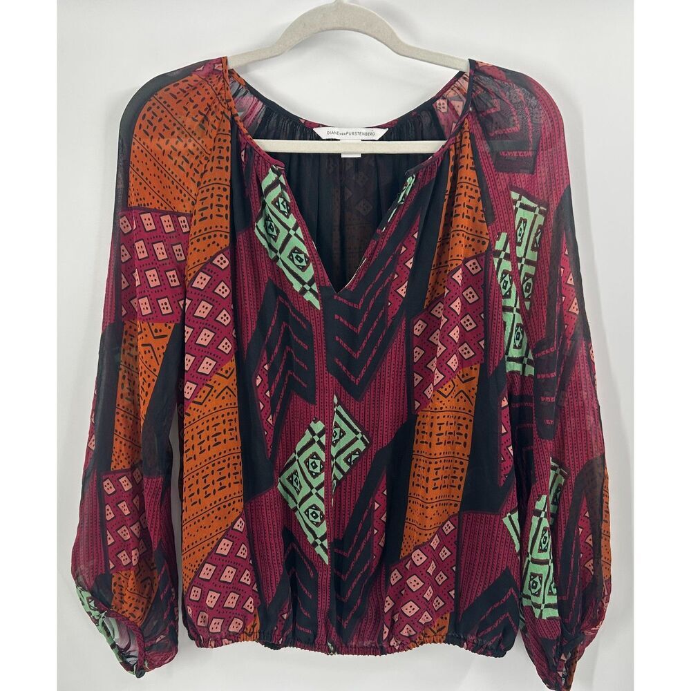 Diane Von Furstenberg Womens Blouse Sz S Collage Hathaway Silk